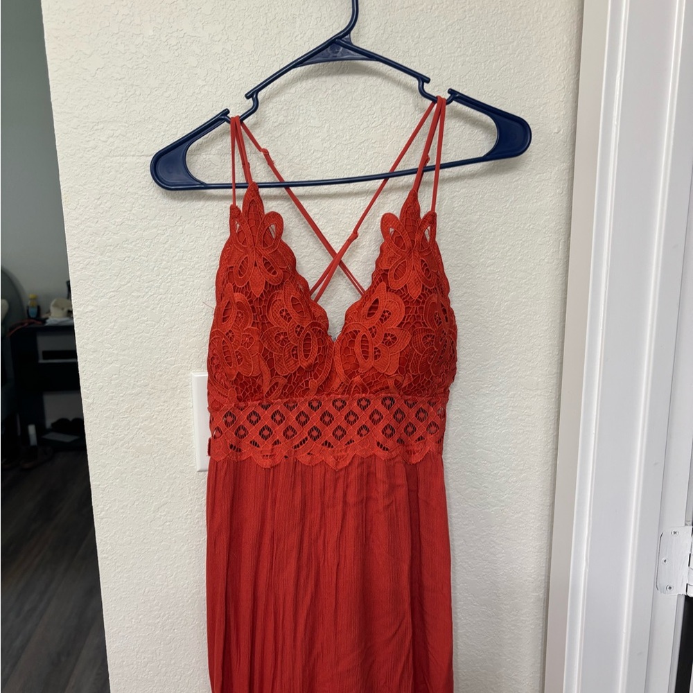 HYFVE Deep Orange Lace Top Dress - Size L
